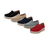 Women's Platform Boat Shoes Ladies Slip-On Platform Loafers Wedge Heel Walking Shoes New UK 4.5 Red