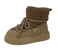 Women's Platform Boots Classic Fluffy Fur Lined Lace-up Fashion Ankle Boot Ladies Fleece Lined Slip On Booties Low Heel Comfortable Snow Boots Sneaker Army Green