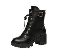 Women's Platform Chunky Boots UK Sale, Ladies Ankle Boots Lace Up Combat Boots Work Office Boot High Heels-Thick Snow Boots Goth Booties Fashion Buckles Shoes Comfortable Short Boots Walking Boots