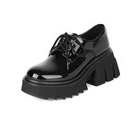 Women's Platform Chunky Oxford Shoes Block High Heel Lace-Up Round Toe Gothic Lolita Loafers Shoes,Black Patent Leather,7 UK