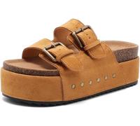 Women's Platform Clogs Sandals Cork Footbed with Comfort Double Buckles, Summer Platform Slides Mules, Summer Beach Comfort Wide Widths Availab