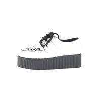 Women's Platform Creeper,Ladies Trainer,Flat Wedge Shoes,Rocker Gothic Punk Style Footwear,Vegan Leather and Suede Lace-Up Shoes with D-Ring Eyelets(DRE-White PU-06)