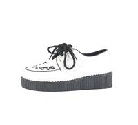 Women's Platform Creeper,Ladies Trainer,Flat Wedge Shoes,Rocker Gothic Punk Style Footwear,Vegan Leather and Suede Lace-Up Shoes with D-Ring Eyelets(FRE-White PU-07)