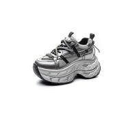 Women's Platform Daddy Shoes Casual Fashion Sneakers Thick Bottom Height Increasing Trainers Lightweight Running Fitness Slow Walking Single Shoes Silver 3.5