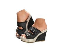 Women's Platform Denim Slide Sandals witrh Arch Support Cork Sandals with Two Adjustable Straps Buckles Slip On Open Toe Summer Casual Beach Sandal Comfortable Daily Dressy Slides (6.5)