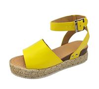 Women's Platform Espadrille Sandals Clearance Ladies Strappy Ankle Strap Wedge Shoes Open Toe Sandal Faux Leather Buckle Slippers Comfy Casual Shoe Summer Wedges Espadrilles Sliders Size 3-7.5 Yellow