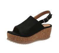 Women's Platform Espadrille Wedge Sandals Buckle Ankle Strap Round Open Toe Cork Slingback Heeled Sandals Dressy Summer Comfort Wide Fit Shoes UK Size 3-7.5