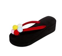 Women's Platform Flip Flop with Arch Support,Platform Wedge Yoga Mat Flip-Flops Sandal with Small Pom pom-Clearance