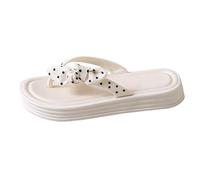 Women's Platform Flip Flops Bow Flat Sandals Strappy Open Toe Dressy Fancy Flip Flops Thongs Slide Sandals Polka Dot Printing Comfy Walking Flats Shoes Outdoor Slippers Ladies Footwear Size 4.5 White