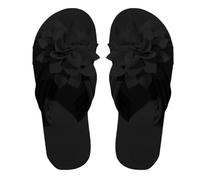 Womens Platform Flip Flops Floral Thong Sandals Thick Sole Casual Summer Beach Shoes with Large Flower Applique Black
