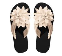 Womens Platform Flip Flops Floral Thong Sandals Thick Sole Casual Summer Beach Shoes with Large Flower Applique Beige
