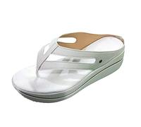 Women's Platform Flip Flops Summer Fashion Hollow Heel Slope Slippers Comfortable Lightweight Beach Sandals (White, 6.5)