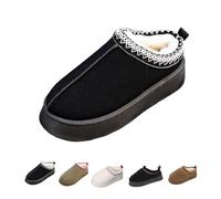 Women's Platform Fuzzy Slippers, Plush Fur Lined Winter House Shoes, Anti-Slip Indoor Outdoor Mini Ankle Boots, Fashion Comfortable Slip-On Short Snow Boot Slippers,Black02,6.5 UK