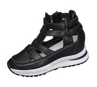 Women's Platform Gladiator Sandals Cut Out Wedge Trainers High Top Fashion Sneakers with Back Zip and Chunky Rubber Sole Black