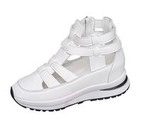Women's Platform Gladiator Sandals Cut Out Wedge Trainers High Top Fashion Sneakers with Back Zip and Chunky Rubber Sole White