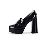 Womens Platform Heels Loafers Chunky High Heel Closed Toe Patent Leather Shoes Penny Loafer Business Dress Work Pumps
