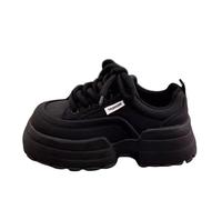 Women's Platform Height Increasing Trainers Slip On Thick Sole Casual Sports Athletic Shoes Chunky Lace Up Hidden Heel Platform Sneakers Simple Versatile Comfortable Walking Shoes Black