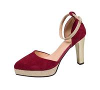 Women's Platform High Heels Block Heel Ankle Strap Wedding Bridal Shoes Party Comfortable Pumps Shoes Radiant Heel Shoes Red Strap Pumps Suede Retro Autumn Carnival Halloween Costume, 01 Red, 8 UK
