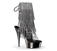 Womens Platform High Heels Sandals Clear Sexy Ultra Pumps Stiletto Sparkly Fringe Low top boots Open Toe Backless Summer Court Shoes For Stripper Party Pole Dancer Stage Model 5.9 IN(Black,4.5 UK)