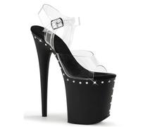 Womens Platform High Heels Sandals Clear Sexy Ultra Pumps Stiletto Sparkly Rhinestone Fish mouth Ankle Strap Open toe Summer Court Shoes For Stripper Party Pole Dancer Stage Model 7.87IN(7.5 UK)