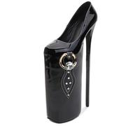 Womens Platform High Heels Sandals Sexy Ultra Pumps Stiletto Patent Leather Rhinestone Slip On Summer Court Shoes For Stripper Party Pole Dancer Stage Model Club 11.8 IN(Black,5 UK)