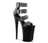 Womens Platform High Heels Sandals Sexy Ultra Pumps Stiletto Studded Fish Mouth Striped Clear Bottom Open Toe Summer Court Shoes For Stripper Party Pole Dancer Stage Model 7.87 IN(Black 2,9 UK)