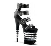 Womens Platform High Heels Sandals Sexy Ultra Pumps Stiletto Studded Fish Mouth Striped Clear Bottom Open Toe Summer Court Shoes For Stripper Party Pole Dancer Stage Model 7.87 IN(Black 1,9 UK)