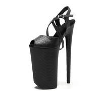 Womens Platform High Heels Sandals Sexy Ultra Pumps Stiletto Two tone snake print Cross straps Open Toe Backless Summer Court Shoes For Stripper Party Pole Dancer Stage Model 10.23IN(Black,4 UK)