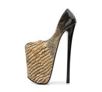 Womens Platform High Heels Sandals Sexy Ultra Stiletto Pumps Gradient Snake Print Slip on Summer Court Shoes For Stripper Party Pole Dancer Stage Model Nightclub 8.66 IN(Yellow,8 UK)