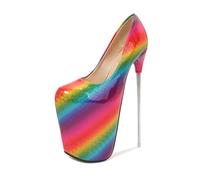 Womens Platform High Heels Sandals Sexy Ultra Stiletto Pumps Rainbow Snake Print Slip on Summer Court Shoes For Stripper Party Pole Dancer Stage Model Nightclub 8.66 IN(8.5 UK)