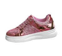 Women's Platform Leather Trainers Glitter Comfortable Walking Shoes, hot pink, 7 UK