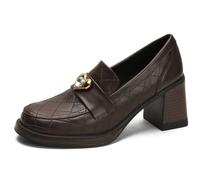 Women's Platform Loafers 7cm Height Increasing Chunky Heel Shoes for Travel & Daily Wear Shock Absorbing EVA Sole Slip-On Round Toe Breathable Footwear,Brown,1.5 UK