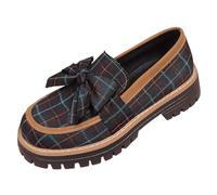Womens Platform Loafers Mary Janes Bowknot English Style Over-The-Knee Thick-Soled Low-Heeled Cloth Loafers Ladies Slip On Shoes Spring Summer Outdoor Formal Business Casual Shoes UK Size 3.5-7.5