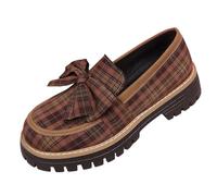 Womens Platform Loafers Mary Janes Bowknot English Style Over-The-Knee Thick-Soled Low-Heeled Cloth Loafers Ladies Slip On Shoes Spring Summer Outdoor Formal Business Casual Shoes UK Size 3.5-7.5