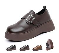 Women's Platform Mary Jane Shoes, Orthopedic Platform Loafers Mules for Women Comfort Round Toe Slip On Dressy Shoes for Office Work (38EU,Brown)