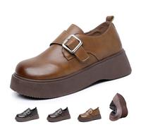 Women's Platform Mary Jane Shoes, Orthopedic Platform Loafers Mules for Women Comfort Round Toe Slip On Dressy Shoes for Office Work (38EU,Coffee)