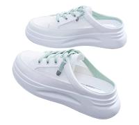 Women's Platform Mule Sneakers Lace-Up Slip-On Slippers Backless Mules Close Toe Backless Chunky Trainers Open Back Footwear Walking Slides Green