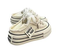 Womens Platform Mules Sneakers Platform Slip On Canvas Mules for Women Two-Wear Shoes Y2k Sneakers Beige