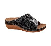 Women's Platform Mules, Wedge Heel Sandals, Comfortable Casual Shoes, Bohemian Slippers, Crocodile Pattern Slippers, Business Summer Shoes, Open Back, Trekking Sandals, Holiday Walking Shoes, black, 5