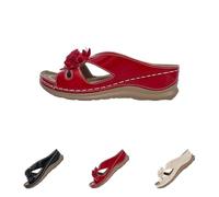 Women's Platform Orthopaedic Slippers with Footbed Summer Sandals Flowers Beach Sandals Platform Summer Shoes Breathable Slippers Seniors Summer Mules, red, 5 UK