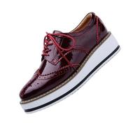 Women's Platform Oxfords Shoes Classic Chunky Leather Wingtips Round Toe Sneakers Lace-Up Wedges Dress Shoes Breathable Comfortable Glossy Sneakers