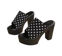 Women's Platform Pumps Polka Dot with Block Heel - High Heeled Shoes with Polka Dot Upper and Platform Sole in Black and White | Evening Shoes for Going Out and Party, Style B01 Black, 5 UK