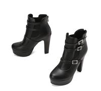 Women's Platform Round Toe Side Zip Block Heeled Chelsea Boots | High Heel Ankle Buckle Chunky Heel Vintage Elegant Winter Warm Short Boots