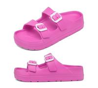 Women's Platform Sandals, Adjustable Buckle Flat Sandals, Comfort Slides with Arch Support, Women Summer Essential Beach Home and Street Casual Sandles, Double Buckle-hot Pink, 4 UK