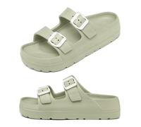 Women's Platform Sandals, Adjustable Buckle Flat Sandals, Comfort Slides with Arch Support, Women Summer Essential Beach Home and Street Casual Sandles, Double Buckle-avocado Green, 7 UK