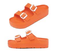 Women's Platform Sandals, Adjustable Buckle Flat Sandals, Comfort Slides with Arch Support, Women Summer Essential Beach Home and Street Casual Sandles, Double Buckle-orange, 4 UK
