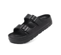 Women's Platform Sandals, Adjustable Buckle Flat Sandals, Comfort Slides with Arch Support, Women Summer Essential Beach Home and Street Casual Sandles, Double Buckle-black, 7 UK