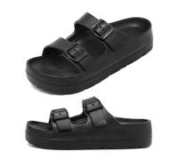 Women's Platform Sandals, Adjustable Buckle Flat Sandals, Comfort Slippers with Arch Support, Women Summer Essential Beach Home and Street Casual Sandles, 1-1platform-double Buckle-black, 6 UK
