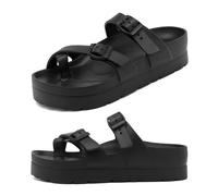 Women's Platform Sandals Comfort Foam Toe Ring Slides with Arch Support, Lightweight Cushion EVA Slides Thick Soles Flip Flops Adjustable Buckle, Toe Ring Flip Flops-black, 8 UK