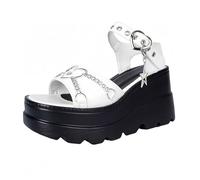 Womens Platform Sandals Gothic High Heels Wedge Chunky Open Toe Heart Chain Star Charm Block Punk Summer Pumps Shoes for School Party Business Work Beach Date 3.74 IN(White,5 UK)